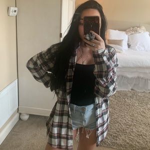 Black, white, pink/red flannel